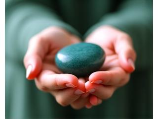 Hands gently holding a smooth, polished meditation stone, signifying calm and stress relief.