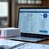 A stack of medical research journals next to a laptop displaying scientific data, symbolizing evidence-based research.
